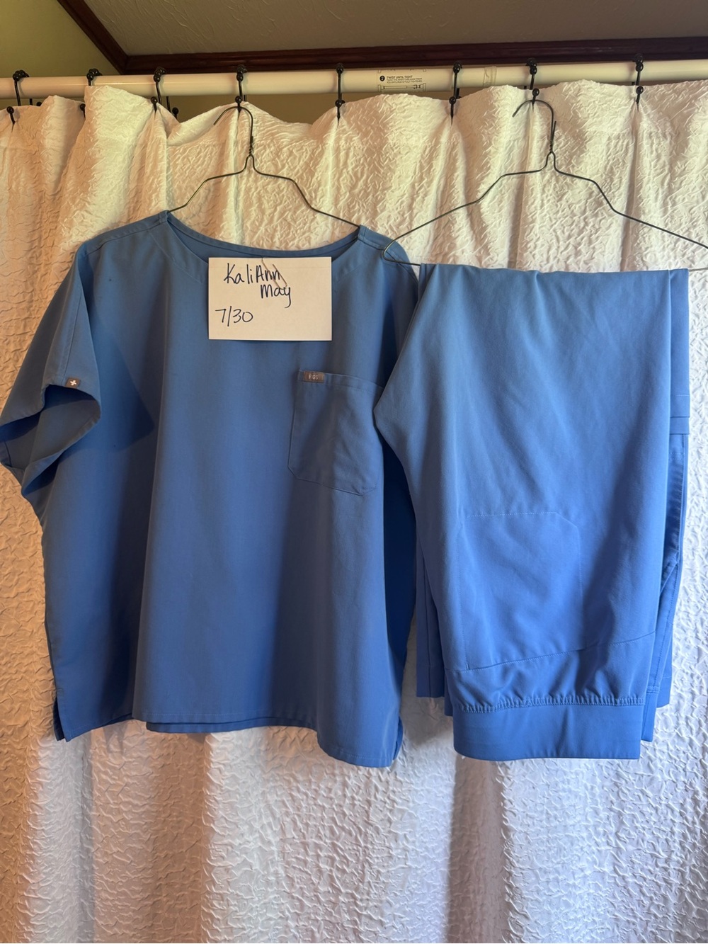 Has ink spots!Figs Women's Light Blue Two-Piece Scrub-Style